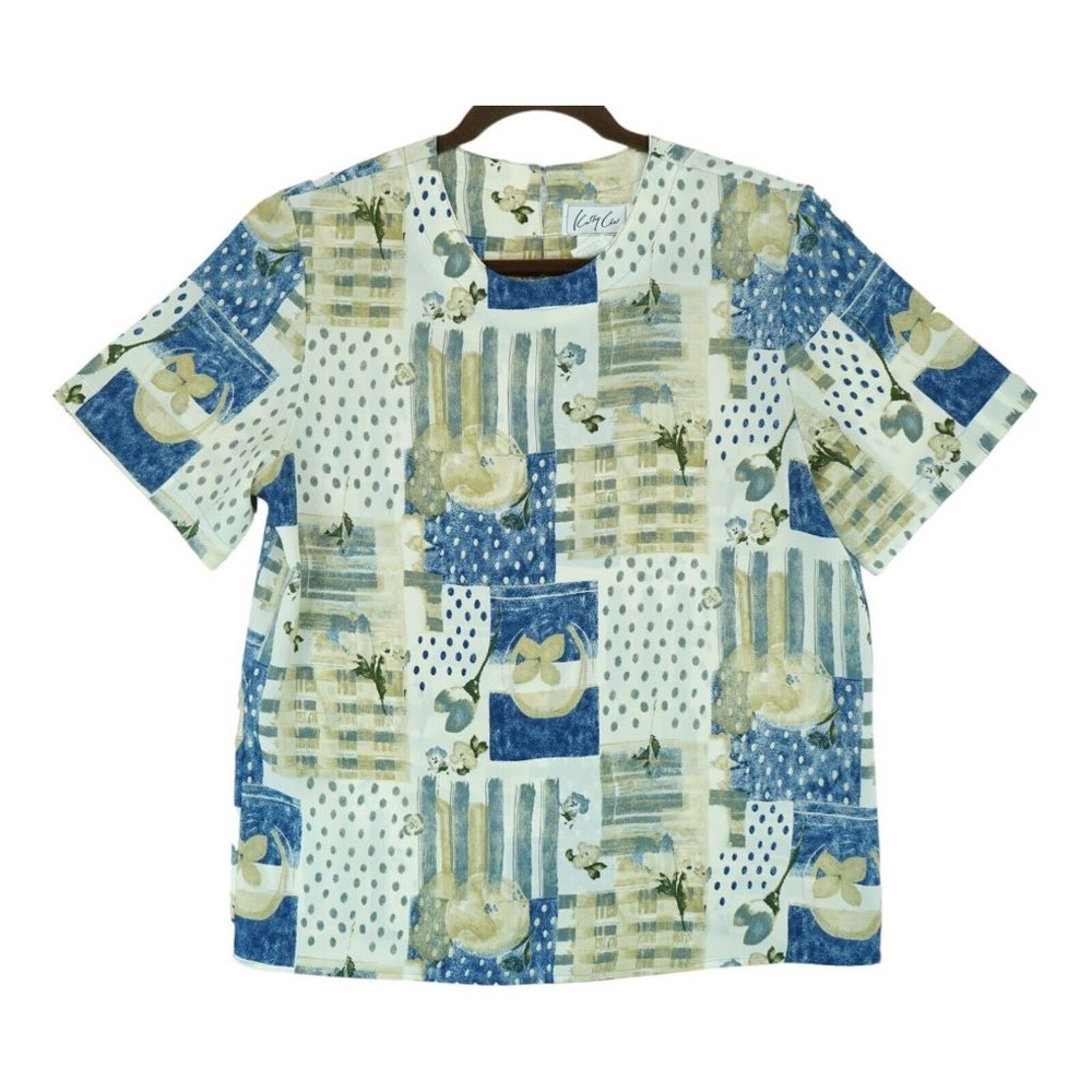 Kathy Che Women's Size M Multicolor‎ Blouse Top Floral Short Sleeve